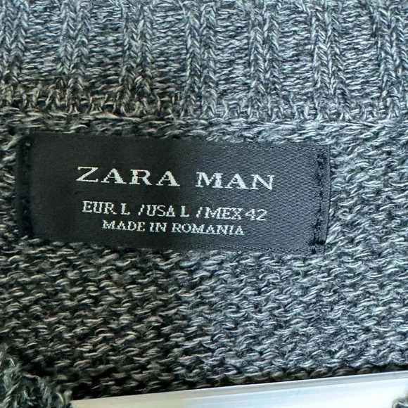 Zara Mens Crew Neck Sweater L Long Sleeve Gray Heathered Stretch Medium Weight - Picture 2 of 5